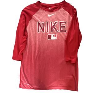 Nike Dri Fit MLB Baseball Shirt Red 3/4 Sleeve Athletic Gymcore Training Jersey